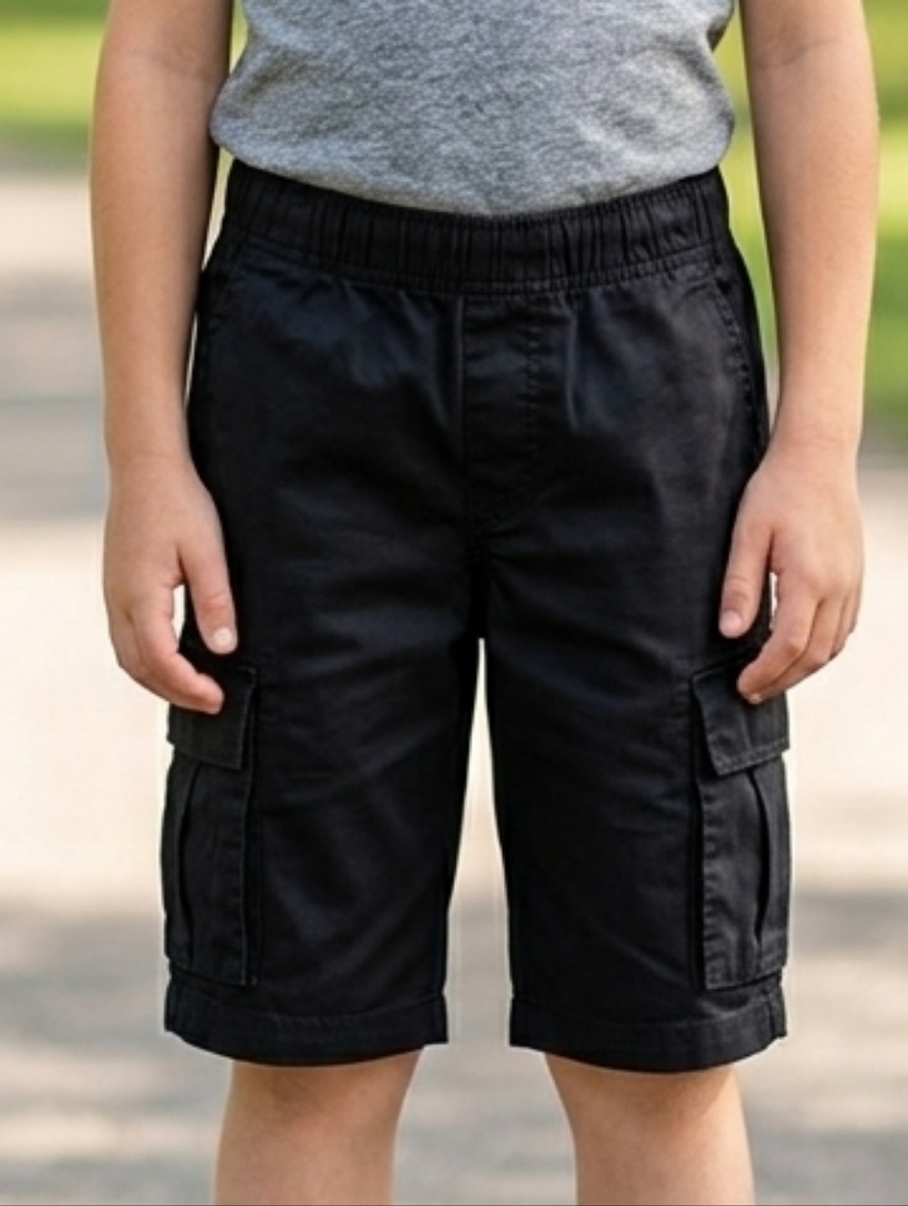 Boy's Black Cargo Shorts Adjustable Elastic Waist - Size 10